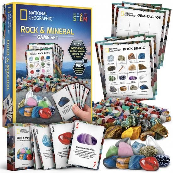 National Geographic ナショナルジオグラフィック ロックビンゴゲーム - ロックビンゴ、鉱物メモリー、宝石トリビア、カードゲームで遊べます。150種類以上