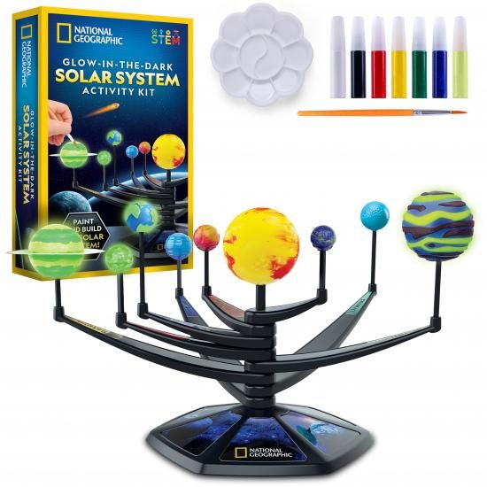 National Geographic ナショナルジオグラフィック 暗闇で光る太陽系モデルキット（子供用） - 可動式アーム付き3D惑星モデルを組み立ててペイント、8～12歳