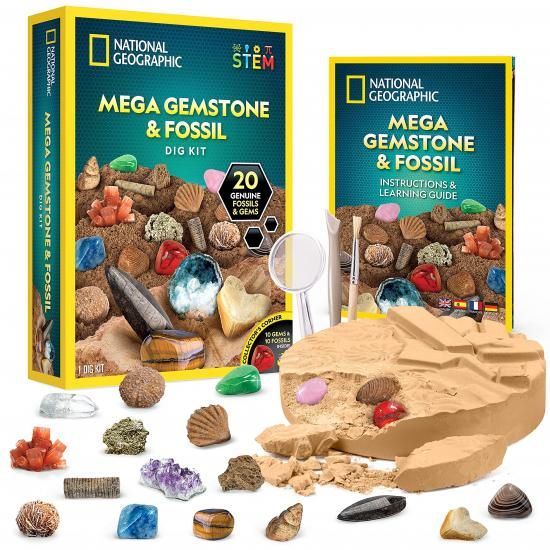 National Geographic ナショナルジオグラフィック メガ骨化・宝玉発掘作業一揃いの道具 - 本物の骨化と宝玉20個を発掘作業、お子さん向け科学の科目一揃いの道具、石ころ発掘作業発掘作業一揃いの道具、男の 知育玩具・学習玩具-おもちゃ