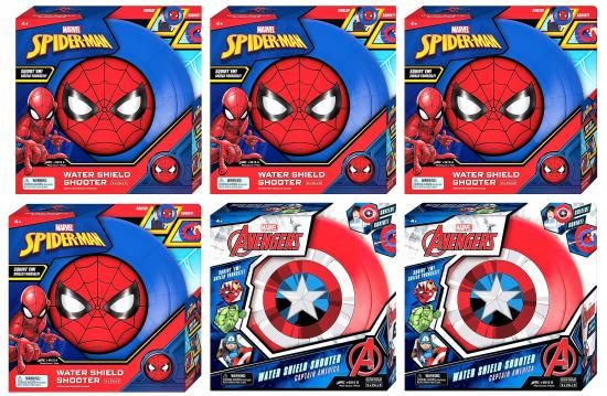 JA-RU マーベル アベンジャーズ スパイダーマン＆キャプテン・アメリカ シールド ウォーターガン ブラスター（6個入り）スーパーヒーロー 子供用 水鉄砲。プ