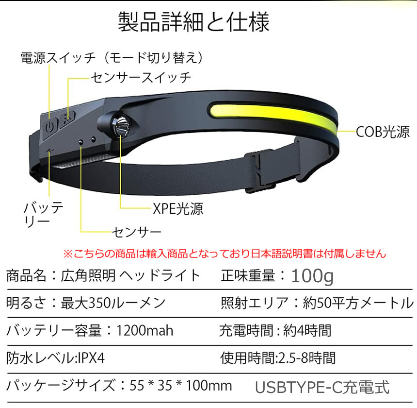 メール便不可】 ヘッドライト 超広角 照射 充電式 USB LED デュアル ヘッドランプ 5種点灯モード 100g 軽量 アウトドア用 防水 釣り  登山 作業灯 懐中電灯 防災 DRYTO www.smart-restaurants.co.uk