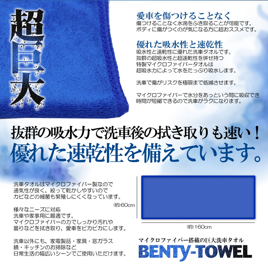 市場 送料無料 タオル 洗浄 マイクロファイバークロス 車 大判 超巨大 外装 クロス 160cm マイクロファイバータオル 洗車タオル