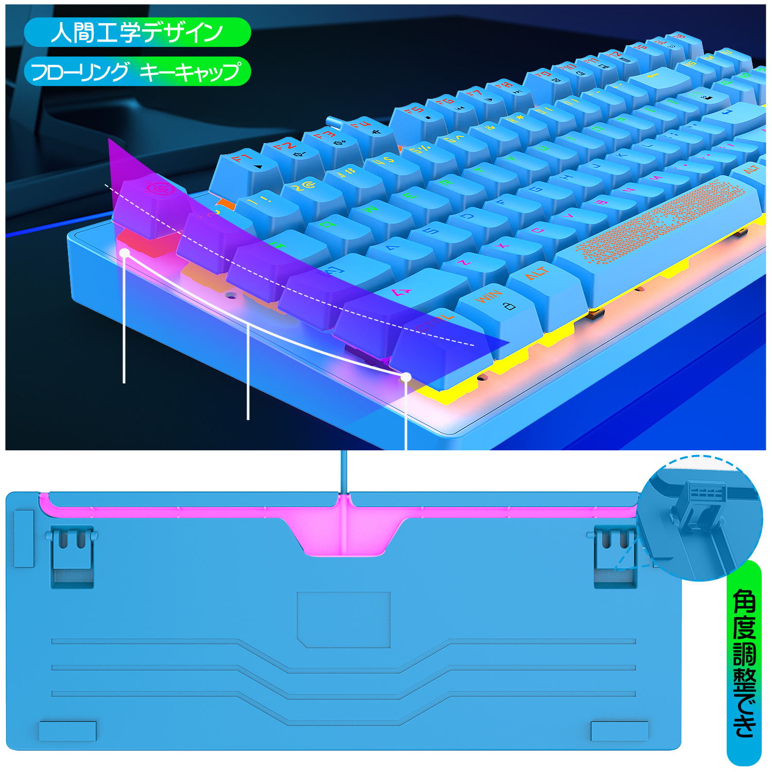 最新情報 ゲーミングキーボード 青軸 87キー メカニカル 有線 防衝突 8RGB発光LEDバックライト付き ハニカムデザイン 軽量 mini  コンパクト 英語配列 高速反応 防水 ゲーム用 日本語取り扱い書 Windows Mac OS ps4対応 多機能 タイプライター風 耐久性 人間工学 設計 qdtek.vn