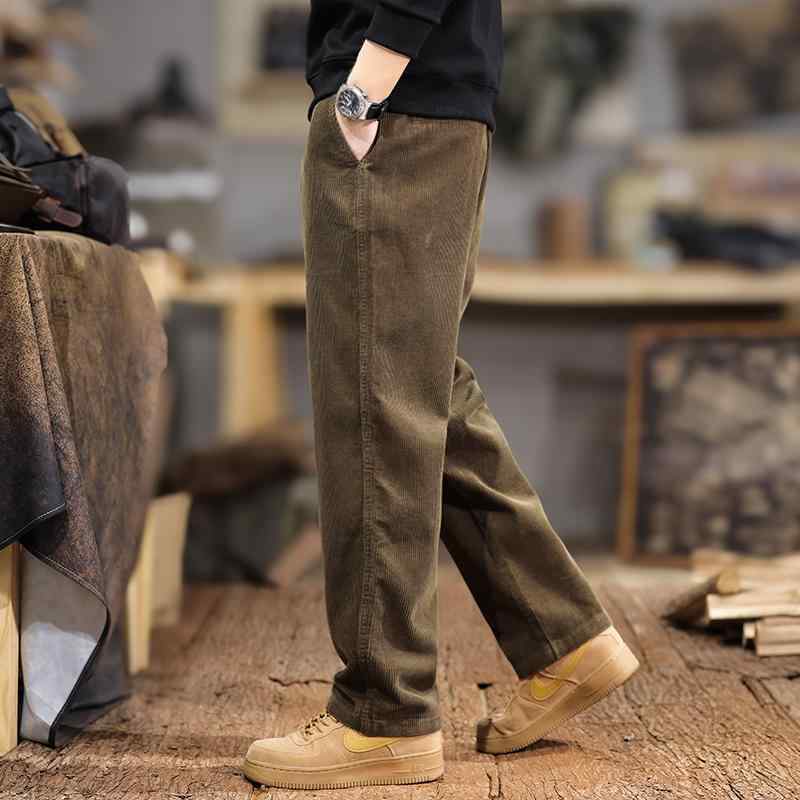 メンズ流行り物服オシャレシンプル気が大きい大きさかっこいい表どおり成人男性服秋用コーデュロイカジュアルパンツストレートワイドレッグアメリカンヘビー出どころ当て嵌める