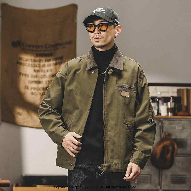 細工物上衣 メンズ 多衣嚢 上衣 ジップアップ アメカジ レトロ 烏兎 表どおり ゆったり 自動車の街遊猟 綿100% ルーズフィット ヘビーウェイト キャンヴァス