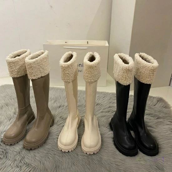 ブーツ お出かけ レディース ロングブーツ 女性 カジュアル シンプル 暖かい ボア 疲れにくい 無地 靴 バックジッパー 冬 歩きやすい ラウンドトゥ 厚底ブーツ 履きやすい シューズ おしゃれ