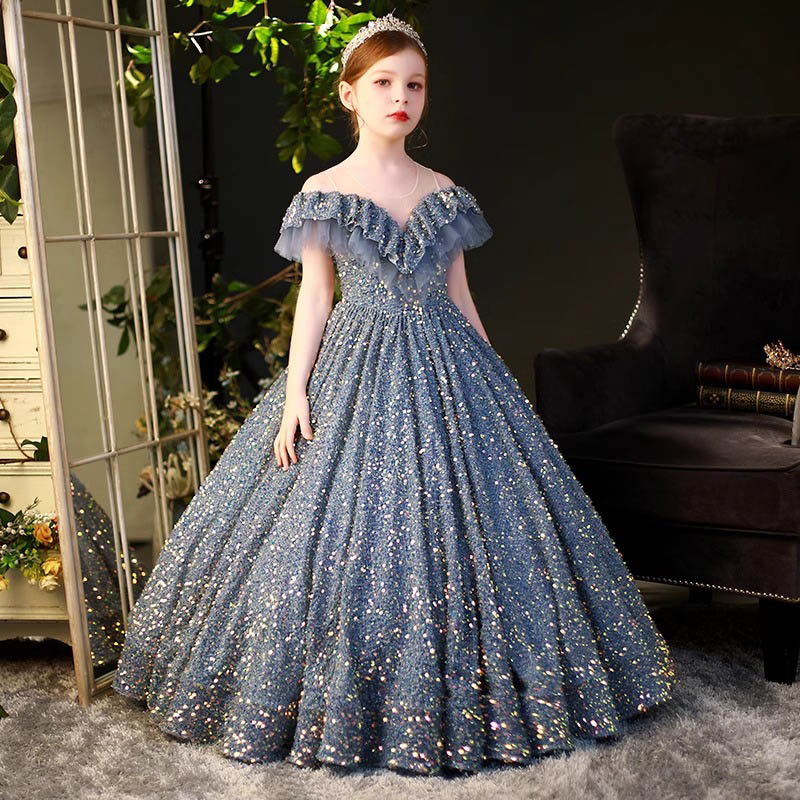 ロング御召しもの フォーマル キラキラ御召しもの 御召しもの 青み ちびっ子御召しもの 100~160糎 パフ捩り 洋琴告げ知らせる会御召しもの 御嬢さん御召しもの キッズドレス 掻きならす会御召しもの うしろ帯 スパンコール 洋琴告げ知らせる会 赤ちゃん御召しもの