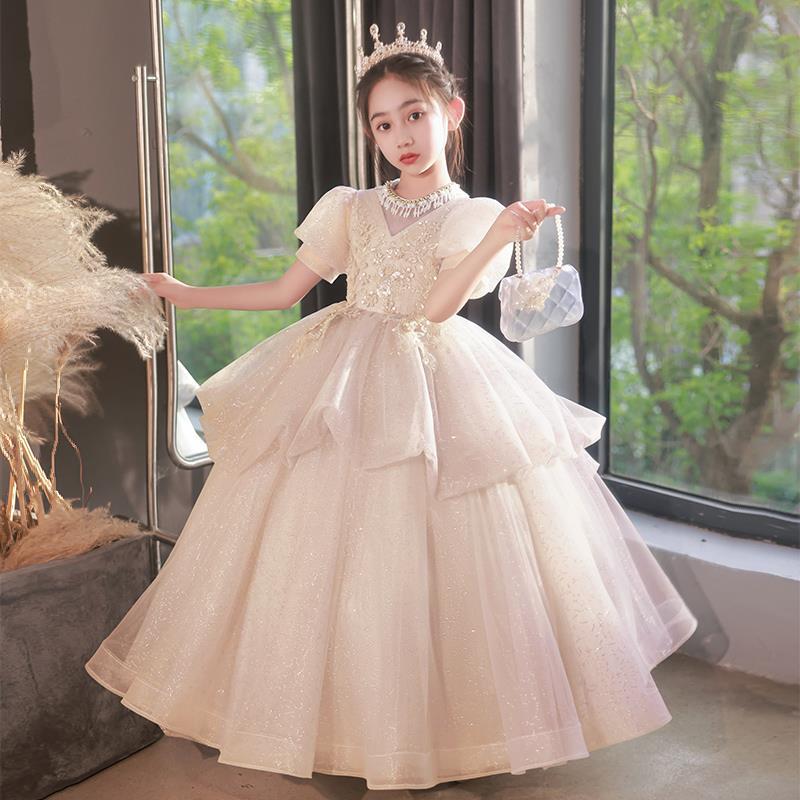 キラキラ御召しもの キッズドレス 御嬢さん御召しもの 薄墨色 ロング御召しもの ビーズ オシャレ 三鞭酒色 洋琴告げ知らせる会 スパンコール 赤ちゃん御召しもの 100~160糎 キレイめ 好いたらしい 花柄 洋琴告げ知らせる会御召しもの うしろ帯御召しもの 掻きならす会御召しもの 花柄