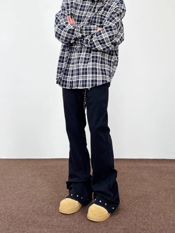 デニムパンツ メンズ レディース 黒 ストレート ロング 薄手 レトロ ウォッシュ加工 ヴィンテージ風風 ラベッジ フリンジ エッジ 床引き丈 微フレア スリム フィット クリーン 普段使い 春秋 デニム素材 ポリエステル ノンストレッチ ノーアイロ