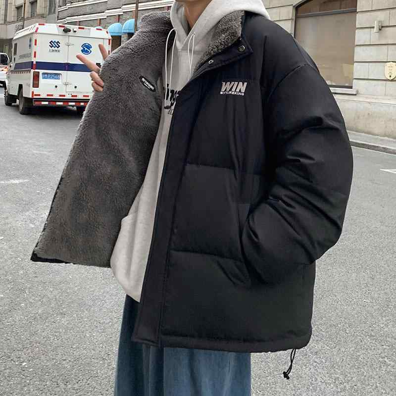 コート メンズ レディース 秋冬 両面着用 厚手 フリース ルーズ 無地 カジュアル ジップ スタンドカラー 多ポケット ポリエステル 刺繍 黒 グレー カーキ