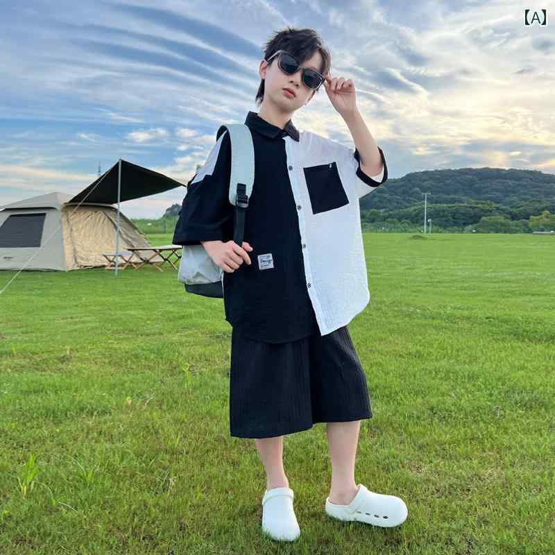 セットアップ 男の子 おしゃれ カジュアル 夏 半袖 シャツ 2点 セット 大きめ トレンド