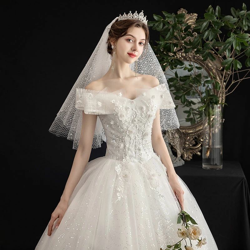 XXL XL L M S 披露宴 海外挙式 ドレス ホワイト ブライダルドレス キラキラ スパンコール 結婚式ドレス 花嫁ドレス