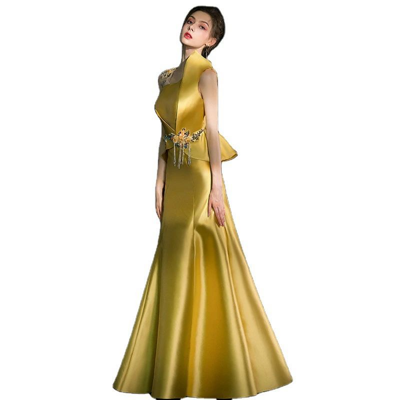 XXXL XXL XL L M S パーティードレス 演奏会ドレス オシャレ フリンジ ビーズ ウエスト花柄 金色 発表会ドレス ロングドレス