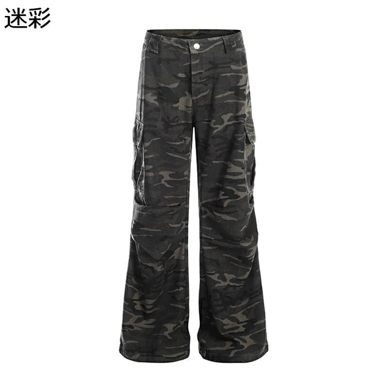 カーゴパンツ ブーツカット 男女兼用 hiphop ストリートファション カモフラージュ メンズ バギー カジュアル 迷彩柄 ヴィンテージ ロングパンツ ルーズ マルチポケット ゆったり ワイド アメカジ