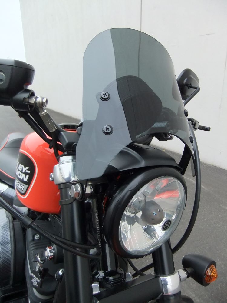 1年保証付 メンテナンスクロス付！HD ハーレー XL883R スポーツスター 取り付けバンド付き汎用ウインドスクリーン [WS-01] フォークマウントタイプ クリア/スモーク