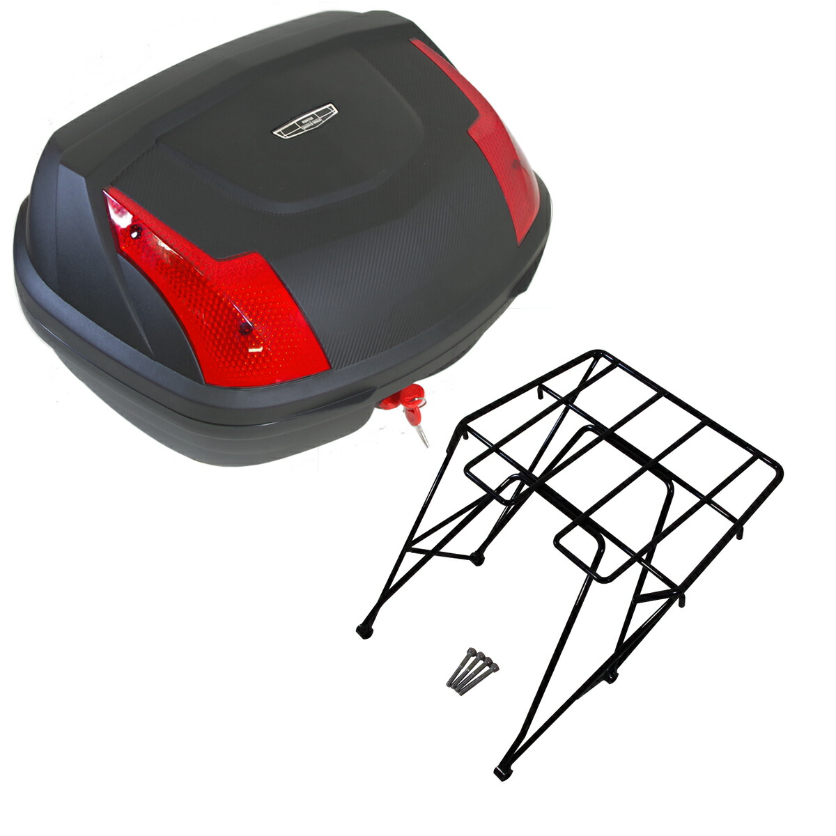 1年保証付 スポーツスター用 キャンプツーリングキャリア48Lボックスセット wxl-22-hwb48送料無料 キャリア ボックス インナー付 セット ツーリング バイク 荷台 積載 ブラック 外装 大型 ハーレー ワールドウォーク ｜バイクパーツのワールドウォーク
