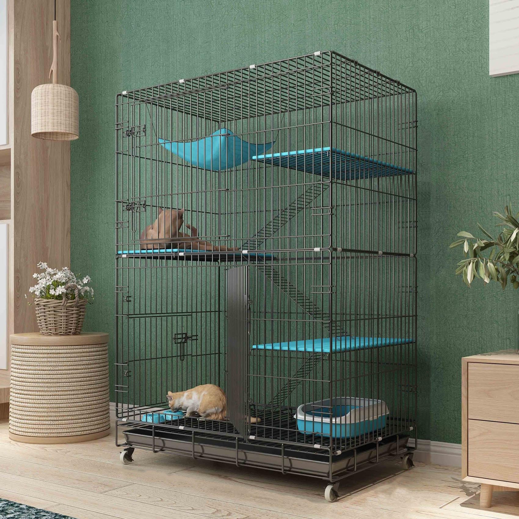 【ポイント2倍!4月限定!店舗の人気商品!】猫用ケージ 90X60X135CM 多段式選択 4段 猫ハウス 室内用猫のゲージ 大型猫用ケージ 多頭飼い猫 折り畳み式 移動便利 組立簡単 室内飼い キャスター付