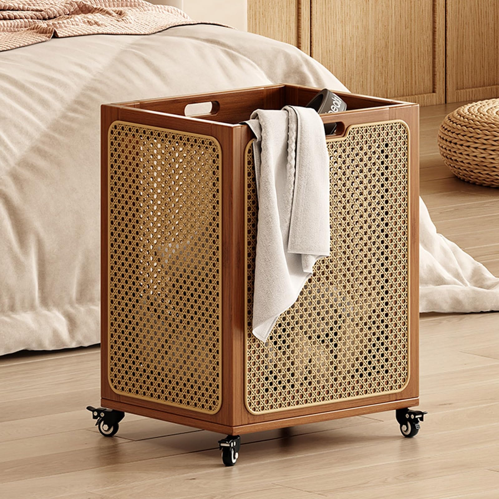 楽天市場】1000円OFFクーポン 籐編み ラタン ランドリー 脱衣カゴ 木製