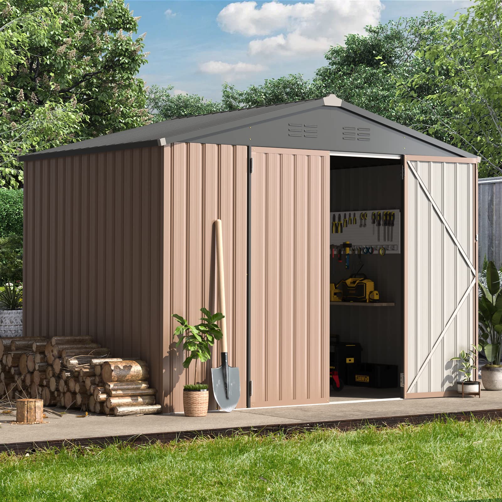 6x4フート 室外納める掘ったて小屋 鍵を掛ける能力のあるな銀輪掘ったて小屋 庭の掘ったて小屋 後庭 中庭 芝地用の御先棒掘ったて小屋