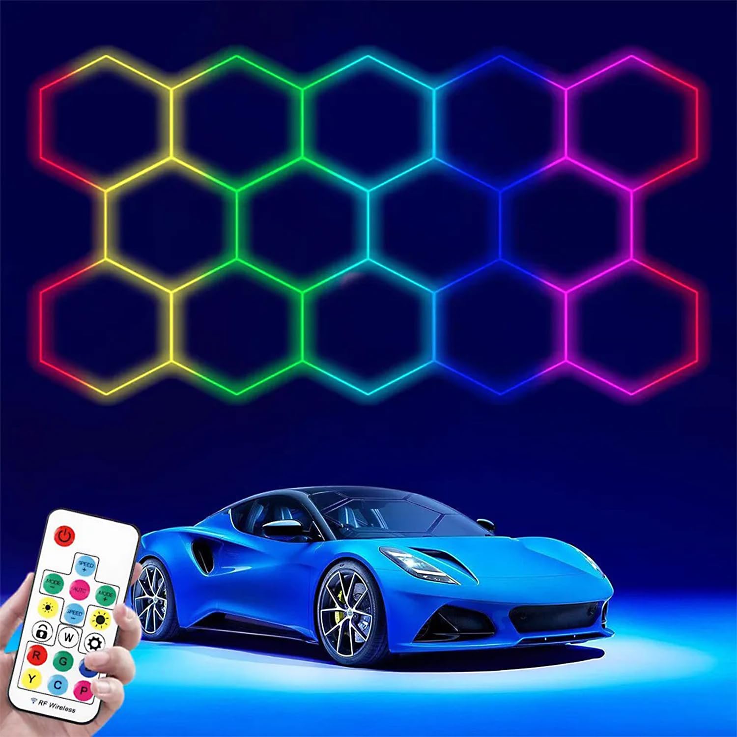 RGB LED ハニカム 車宿り ともし火 遠隔操作付き添い人 車宿り 六角形ともし火 358 色流行り物付き添い人 調光能力のある \u0026amp; 素早さ自然調整能力のあるな六角形ウォールともし火 車宿り、制作室、体育館用