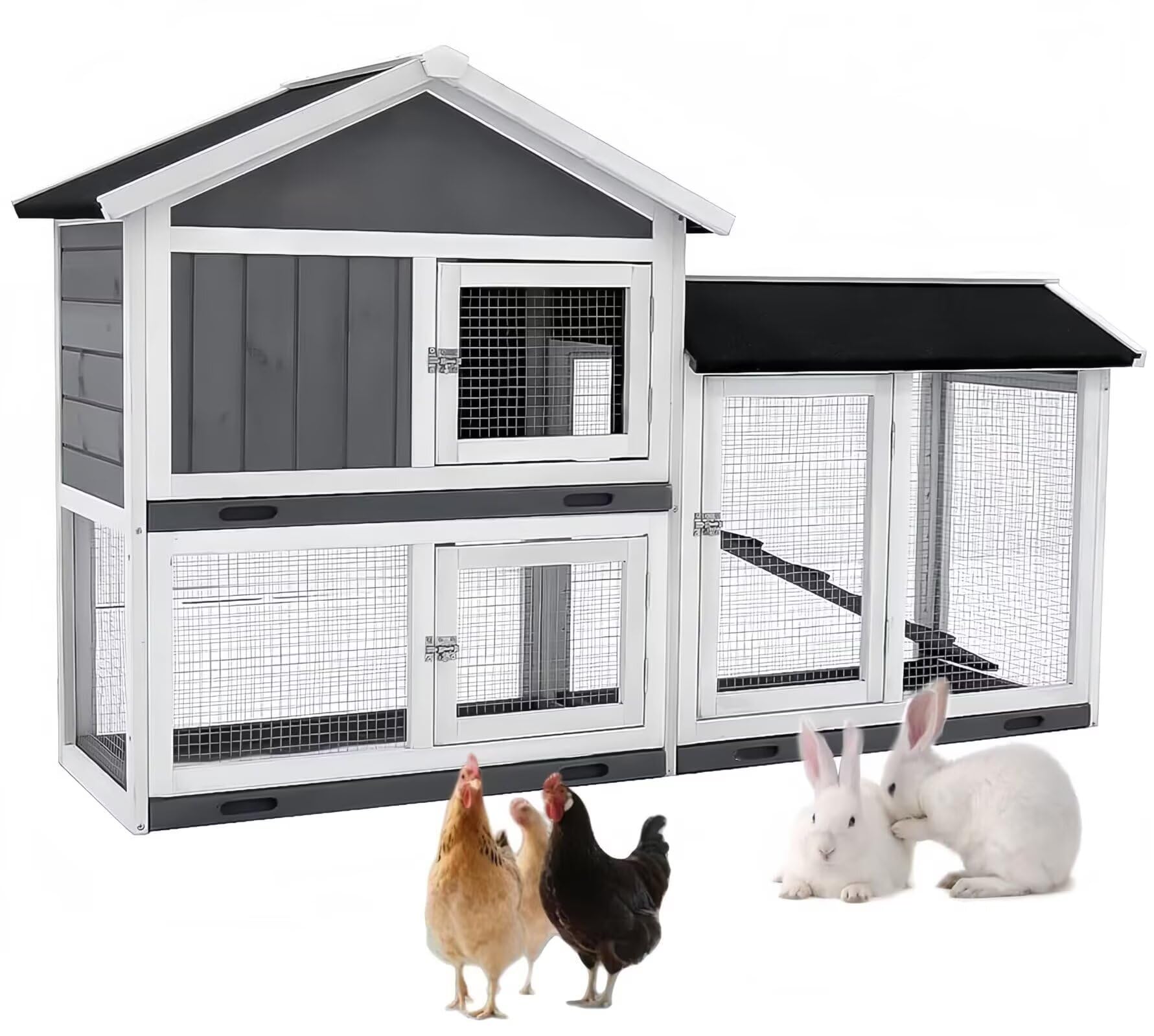 鶏小屋 鶏用ケージ 木製 鶏舎 大型 2階建てのヘンハウス 155*54*94.3cm 6羽用 複数のドア付き 取り外し可能な底 水で洗える 屋外 耐候性 組み立て簡単 家庭用 飼育ケージ|WORM Base