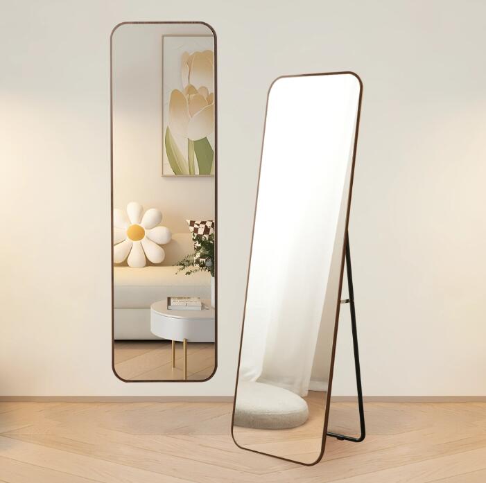 楽天市場】全身鏡 丸角フレーム 姿見鏡 北欧 木目調 スタンドミラー