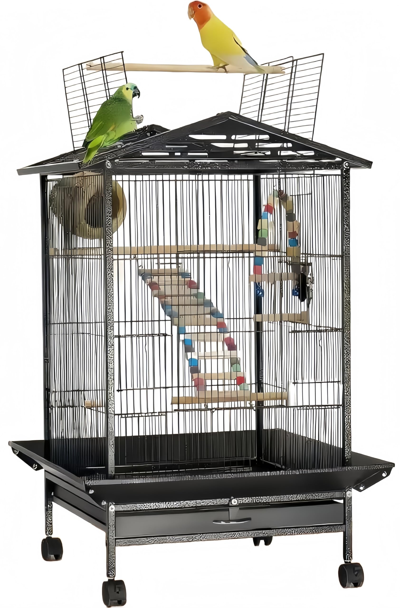 鳥ケージ 鳥かご 大型 バードゲージ 高強度 豪華 キャスター付き 簡単に移動できる オウムケージ 複数飼い 餌入れと水入れ付き 引き出しトレー付き お手入れ簡単 オウム ラブバードフィンチインコオカメインコ用