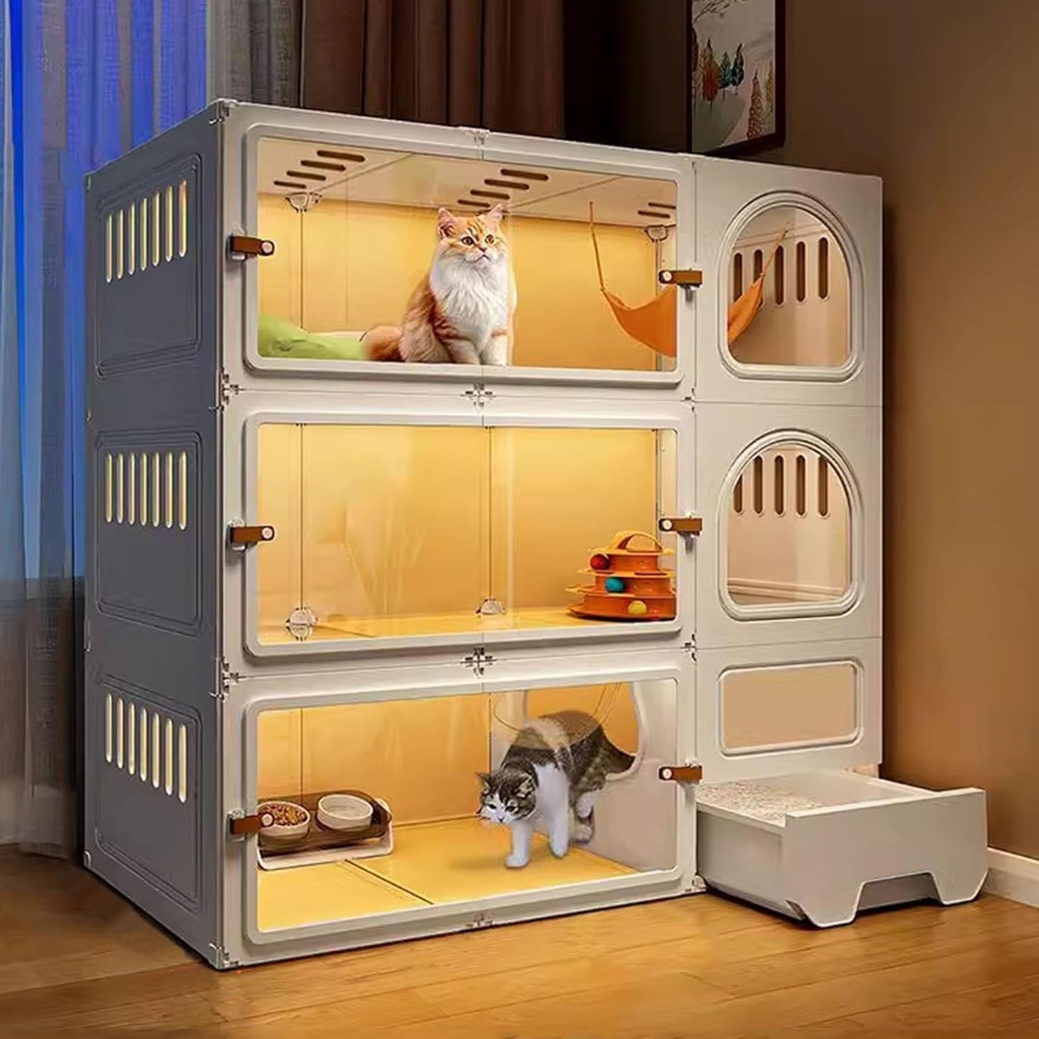 猫ケージ キャットケージ 屋内用、大型 DIY 猫用囲い、通気性良好、猫用トイレ付き、1～3匹の猫に最適な運動場所