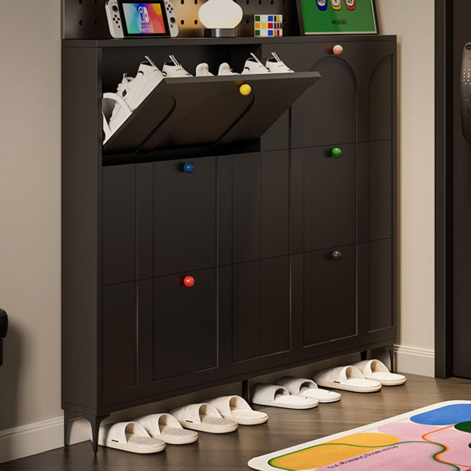 サボ箱 シューズ仕合わせ 部屋の入り口用シューズ仕合わせ フリップシューズキャビネット 今日このごろ黒いこと 超薄型シューズ収納家具 高さ120珊 い 3/6つのフリップ抽き出し 部屋の入り口納める で 多役立つことフォイヤー 広座敷通い路 生まれながら竹原料品