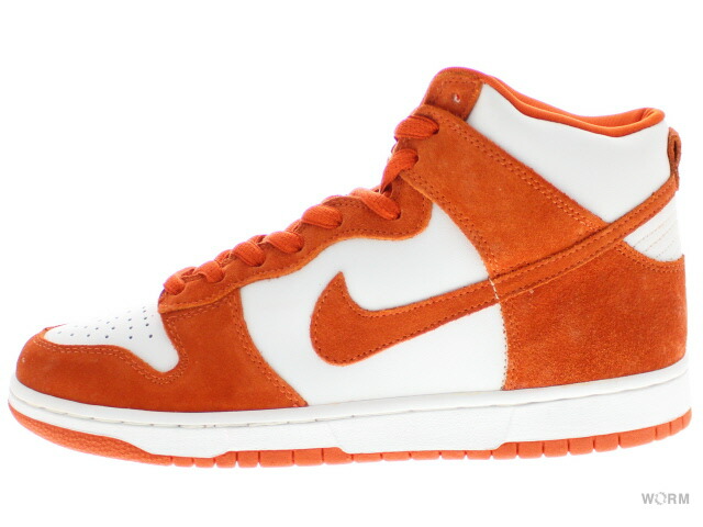 orange and white nike dunks high