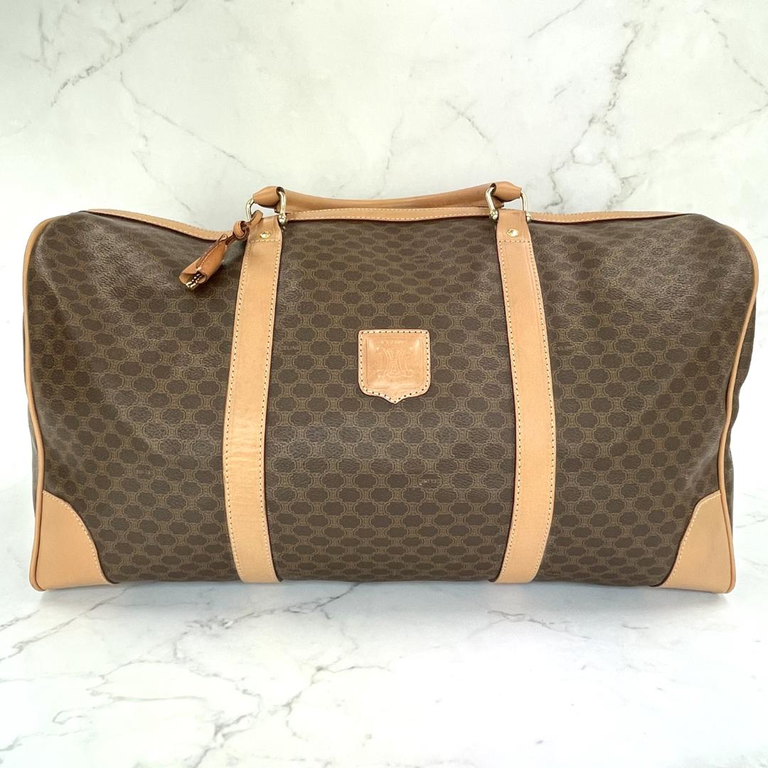 CELINE セリーヌ マカダム柄 周遊 ボストンバッグ M14 赤銅色 PVC上塗り帆布×なめし革 クロシェット 鍵付き添い人 旅する用御徒面子 納める力 分かりやすいひな形 旅 日常 メンズ レディース 男女兼用 ヴィンテージ  オールドセリーヌ セリーヌバッグ ブランド名御徒面子