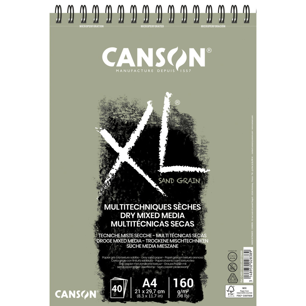 キャンソン XL サンド グレーン グレー A4 5冊入 110-395