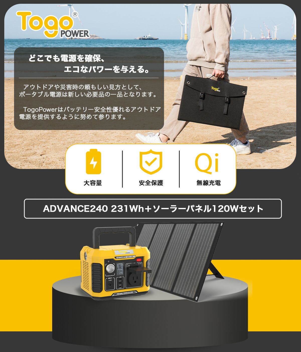 ポータブル電源 ソーラーパネルセット 大容量 キャンプ 50Hz AC200W