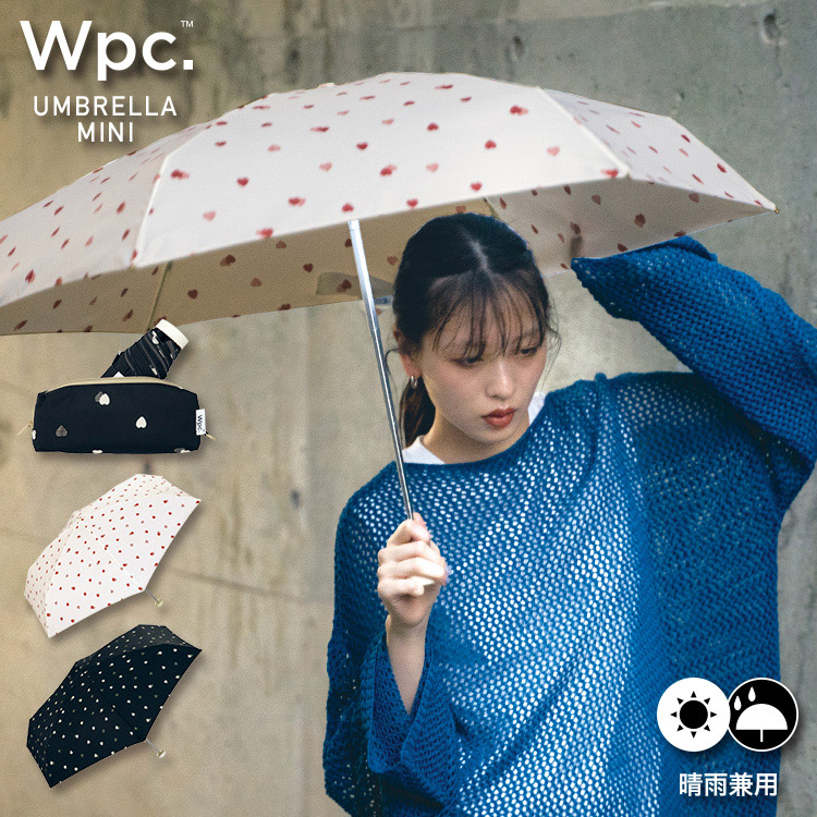 Wpc. 折りたたみ傘　ストロベリードット　ネイビー　晴雨兼用　日傘　コラボ ラブラリーバイフェイラー ストロベリードット 晴雨兼用