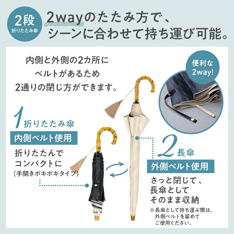 オンライン限定《送料無料》ギフト対象【UVO公式】2WAY折りたたみ日傘UVO(ウーボ)ミニ/2段【完全遮光100％＆完全UVカット100％生地晴雨兼用遮熱撥水涼しいUPF50+折りたたみ傘折り畳みレディースブランドおしゃれ可愛いかわいいバンブーハンドル2段手開き】