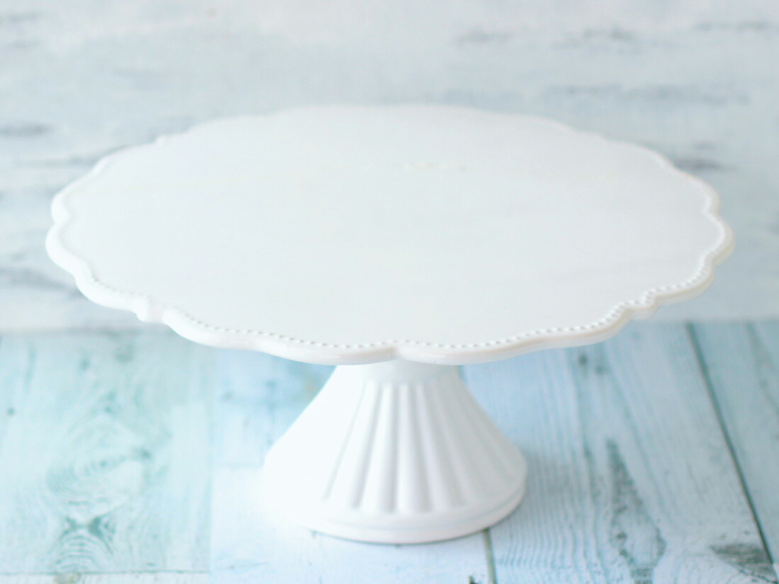 ケーキスタンド 花リム 白 大 28cm ケーキトレー かわいい おしゃれ 1段 ディスプレイ 製菓 キッチン カフェ ティータイム 陶器 Lサイズ モノトーン シンプル おしゃれ インテリア