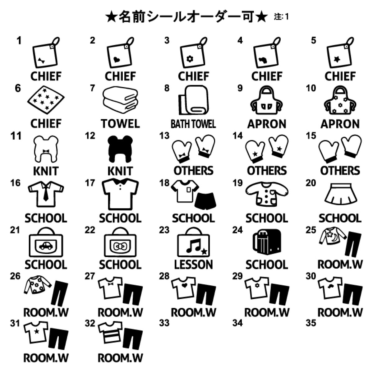 楽天市場 こども用 片付け シール 収納ラベル ラベル 洋服 切り文字 ママ楽ラベル ブラック 6cm 6cm Item W S G Factory