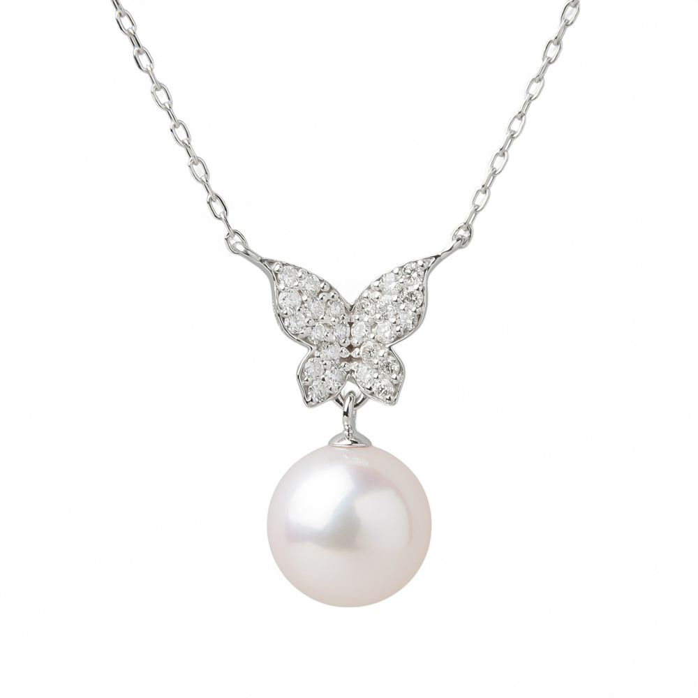 《petit amie》 あこや真珠 蝶 ペンダント 7.5-8.0mm K18WG パールペンダント フォーマル 冠婚葬祭 普段使い カジュアル