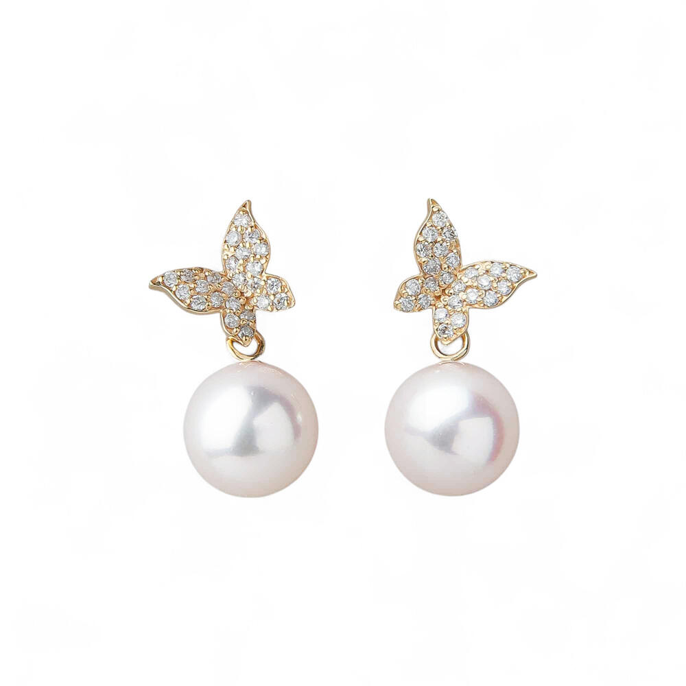 petit amie あこや真珠 蝶 ピアス 7.5-8.0mm K18YG パールピアス 普段使い カジュアル 揺れる|P-dot by Pearl for Life