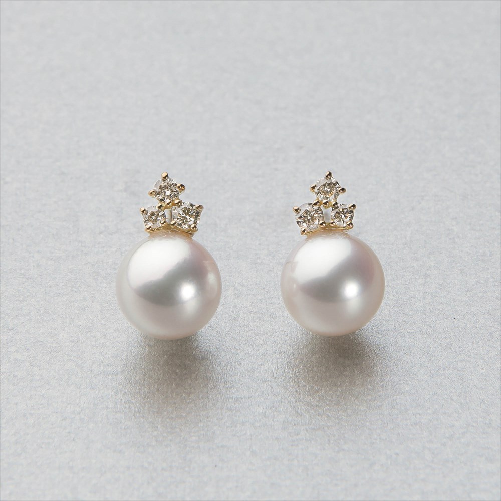 《TOP Quality》オーロラ花珠真珠 ピアス　8.0-8.5mm K18YG パールピアス 鑑別書付き フォーマル 冠婚葬祭