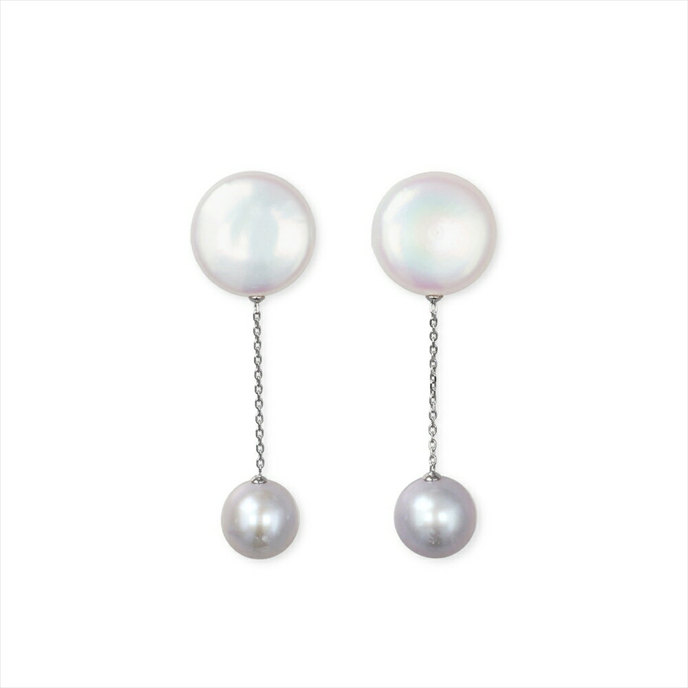 【P-dot】淡水真珠 ツートン ピアス 9-14mm K14WG パールピアス 普段使い カジュアル 大粒 揺れる 大きめ【WEB限定】｜P-dot by Pearl for Life