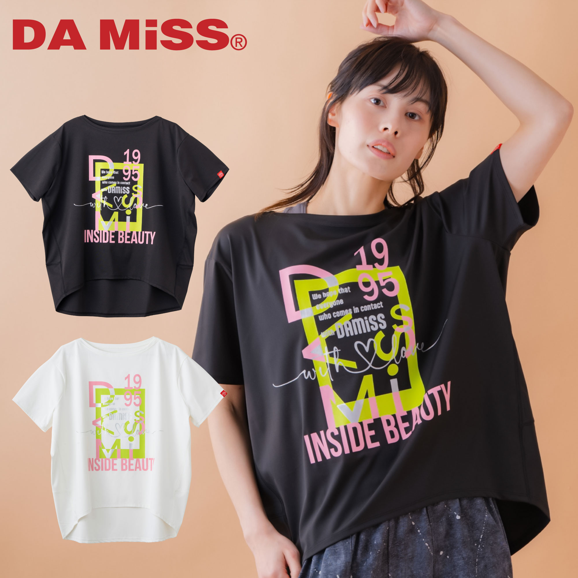フィットネスウェア DA MiSS ダミス volume#19 全2色 グラフィック Tシャツ レディース トップス 半袖 damiss ダンスウェア スポーツウェア ピラティスウェア ヨガウェア ストレッチ性 さらさら 軽い ストレッチ素材 快適