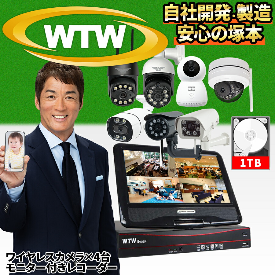 塚本無線　WTW 16インチモニター HD防犯カメラシステム　カメラ4台 公式WTW塚本無線】防犯カメラ住宅・事務所・工場監視防犯カメラ