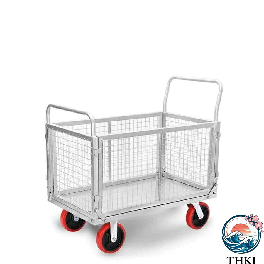 【全品5%ポイント】カゴ台車 折り畳み手押し運搬車 ブレーキ付き静音頑丈荷物運搬台車｜悟空店