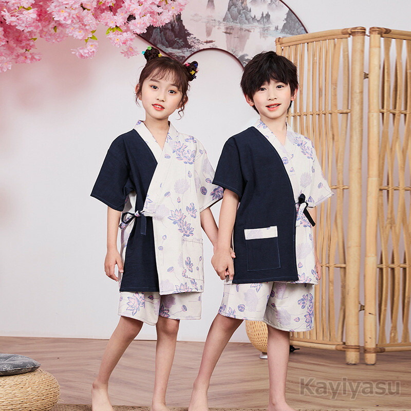 Sabwery ルームウェア レディース 前開き 綿 五分袖 半袖 浴衣 吸湿 吸汗 通気性 上下セット 二重 前開きパジャマ 和風 ガーゼ 春夏 部屋着 女性用 夏 甚平 寝巻き 寝間着