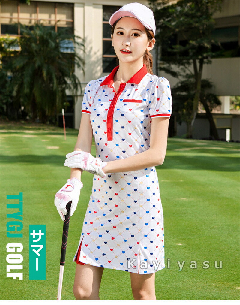 最大72 Offクーポン ゴルフワンピース ゴルフウェア レディース ゴルフ用ワンピース ロング丈 インナーウエア トップス テニス スポーツ カジュアルウエア ハート柄 通勤 女性用 速乾 春夏 Vanfis Mx