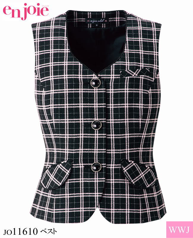 人気の贈り物が大集合 ベスト 事務服 女子力全開 華やかピンクのラメ入り ジュエリーチェックベスト 株式会社ジョア Jo オールシーズン