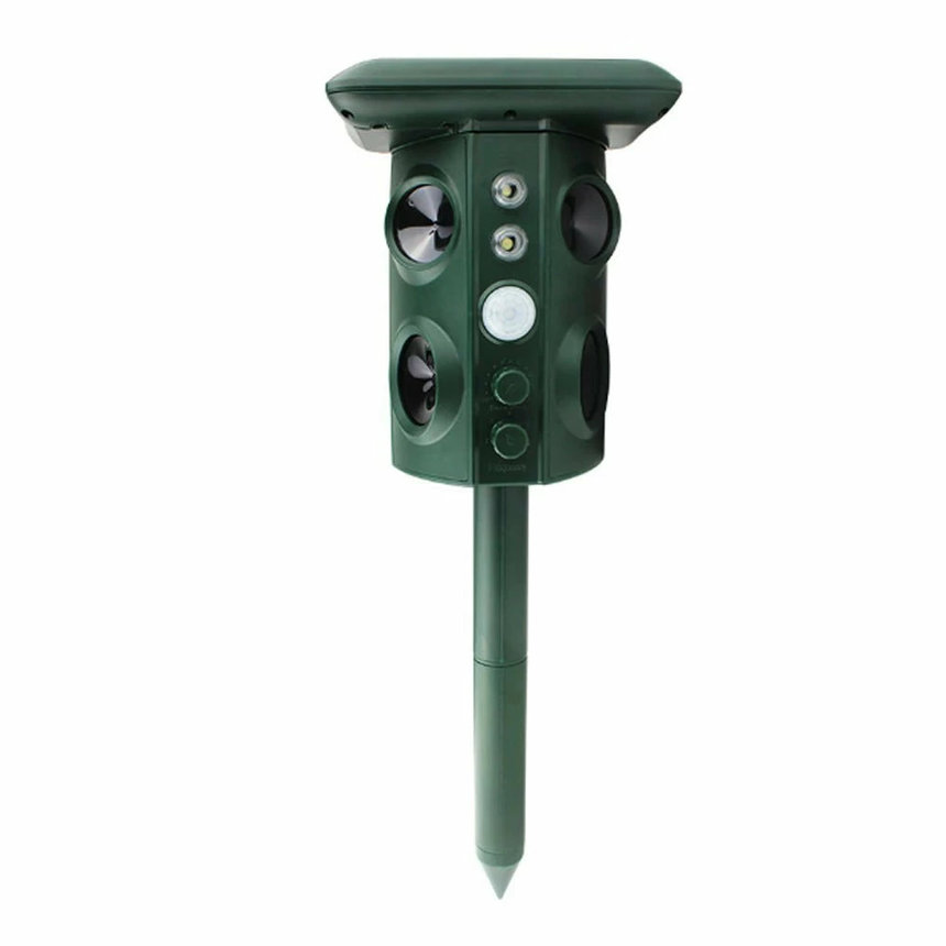 【4個の超音波とLEDで撃退！】 動物撃退器 害獣撃退 4個超音波スピーカー 広範囲 強力LEDフラッシュ USB充電 野良犬 猫よけ カラス 鳥 ネズミ 糞害 食害 防水 庭 畑 ５つのモード GEKITAI｜X-100ストア