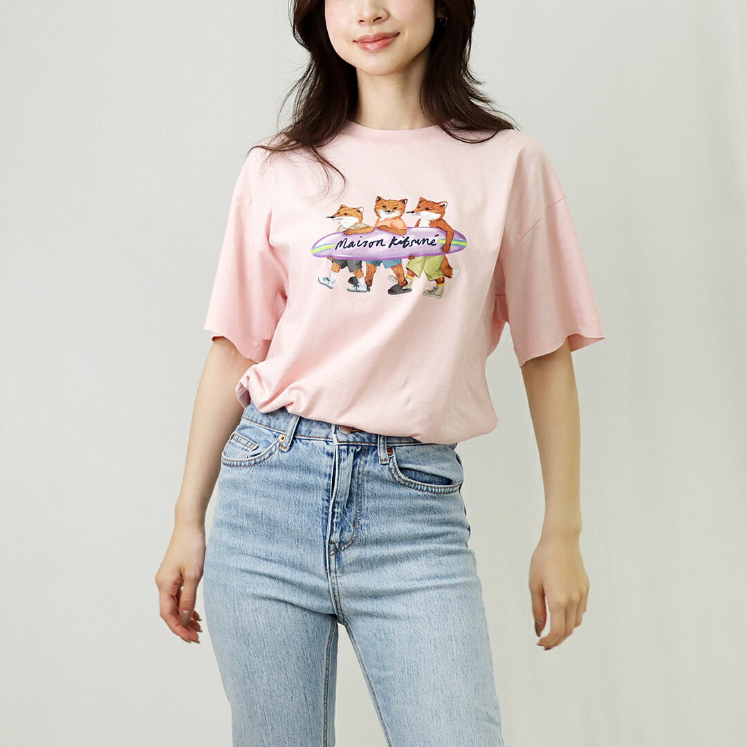 メゾンキツネ MAISON KITSUNE レディース Tシャツ サーフィン フォックス リラックスド Tシャツ MW00116KJ0136 MILK SHAKE｜テザーレブランドショップ