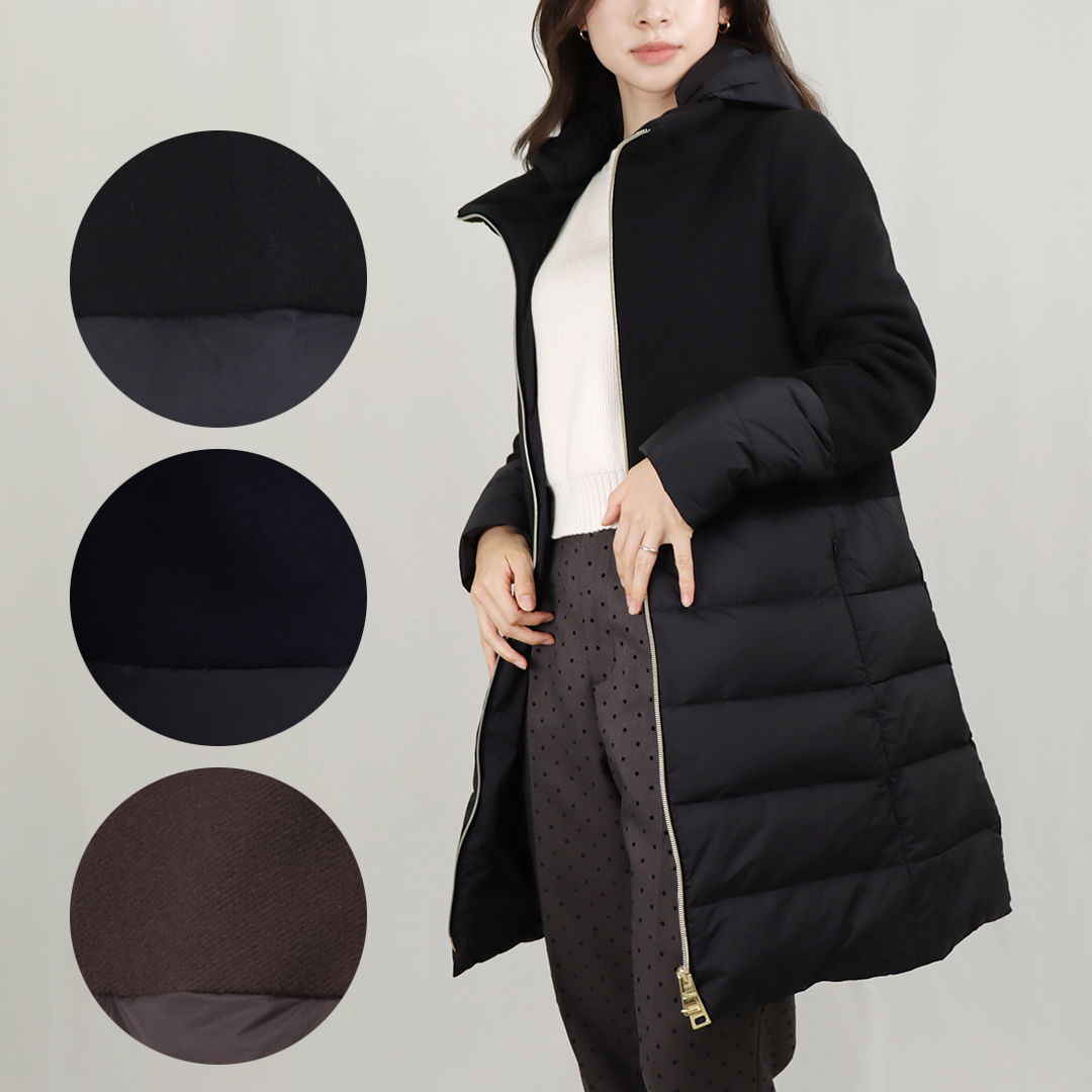 【極美品】ヘルノ ウールマフラー ダウン切替え ネイビー 現行 HERNO ヘルノ ウール切替 フード付 ダウンコート【ネイビー